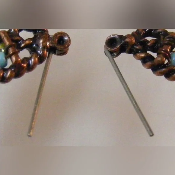 Vintage Southwest Turquoise Bead Hoops Dangle Earrings Chandelier Boho Earrings - Picture 9 of 9